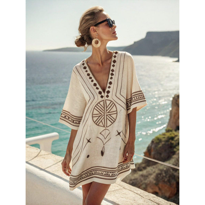 Women's Embroidered Bohemian Caftan Dress - Elegant and Flowing Summer Dress 8
