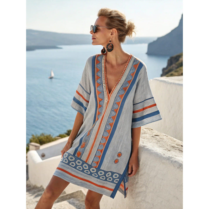 Women's Embroidered Bohemian Caftan Dress - Elegant and Flowing Summer Dress 9
