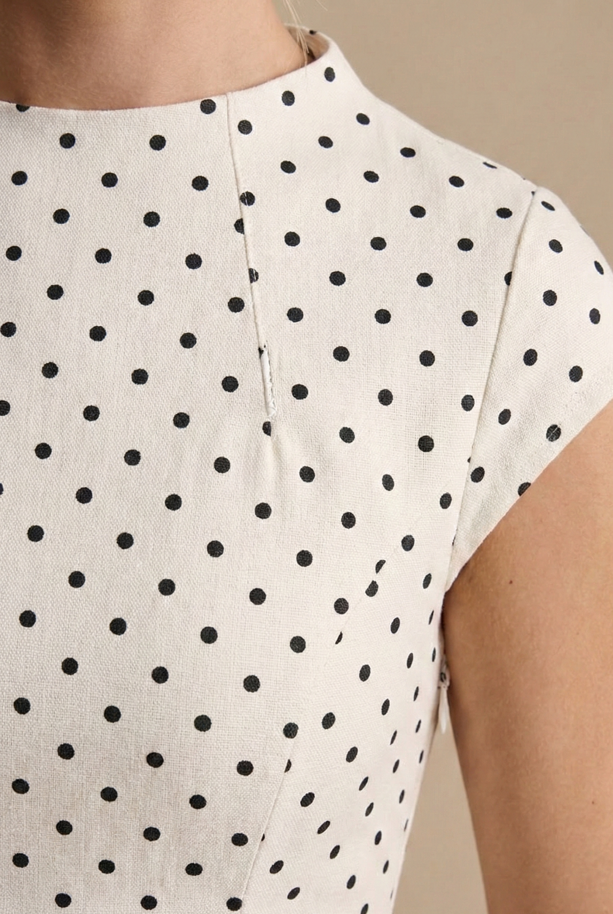 Women's Polka Dot Maxi Dress - High Neck Cap Sleeve - Full Skirt 2