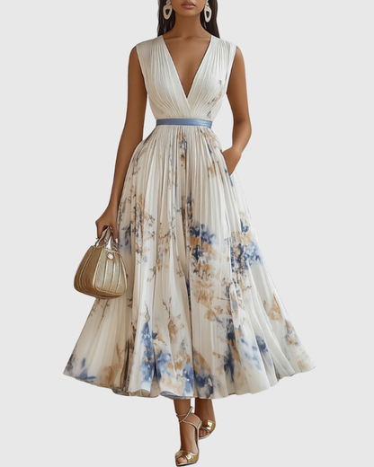 Women's V-Neck A-Line Midi Dress 0
