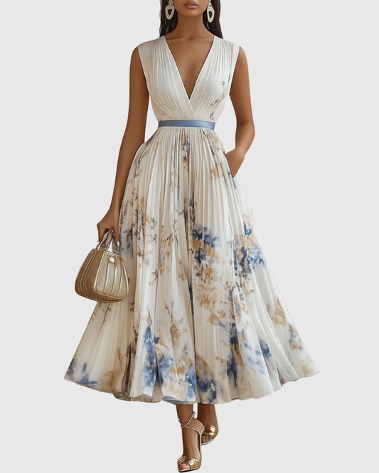 Women's V-Neck A-Line Midi Dress 0