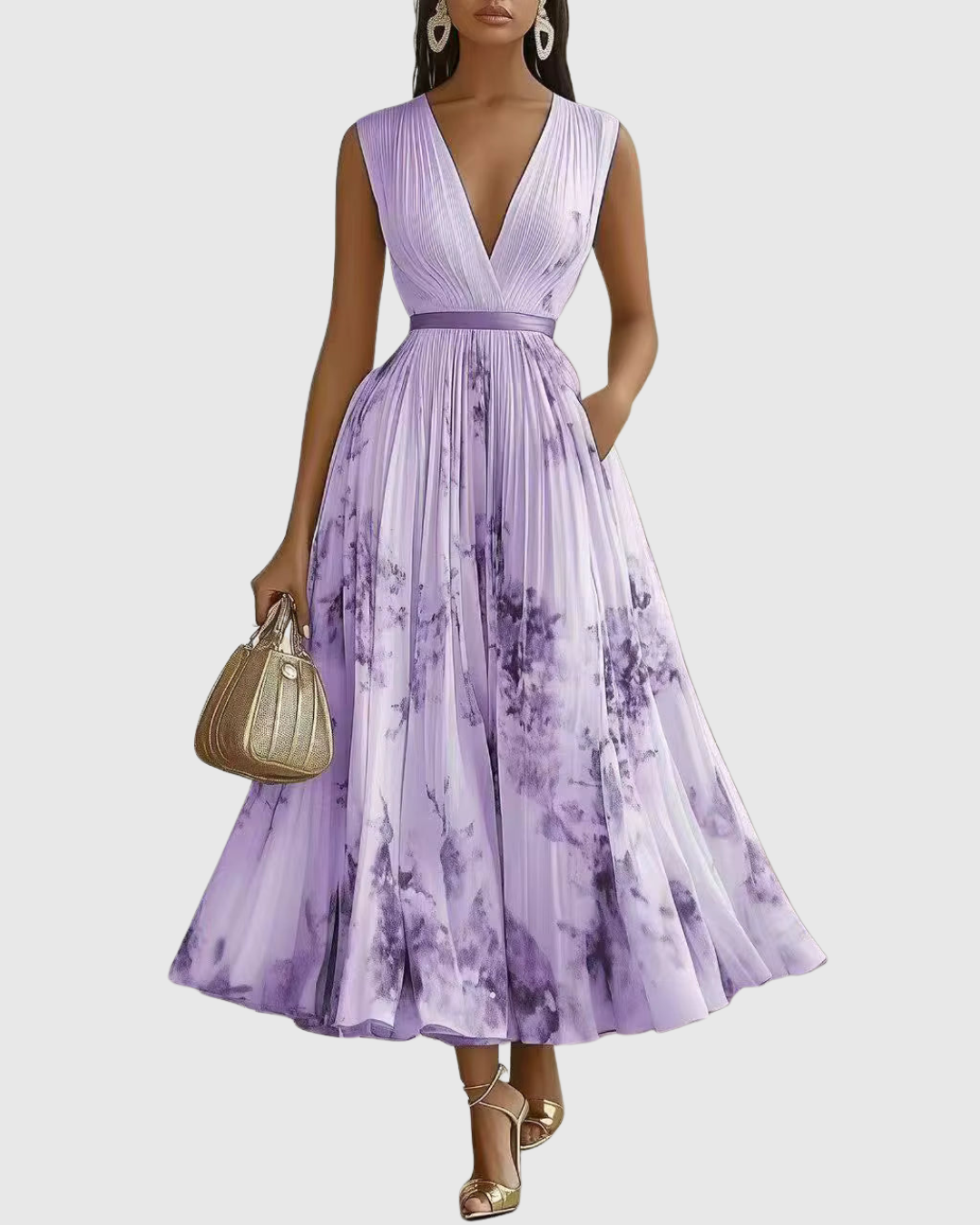 Women's V-Neck A-Line Midi Dress 10