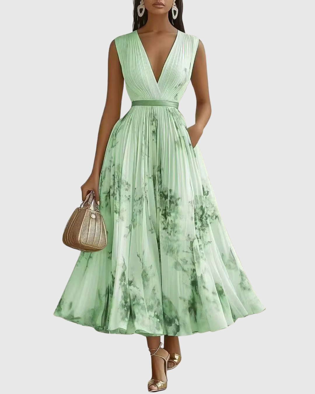 Women's V-Neck A-Line Midi Dress 9